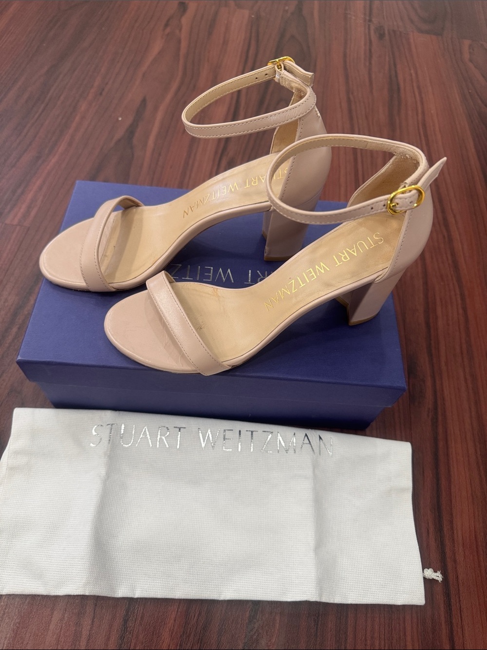 Stuart Weitzman Blush Pink Ankle-Strap Block Heel Sandals